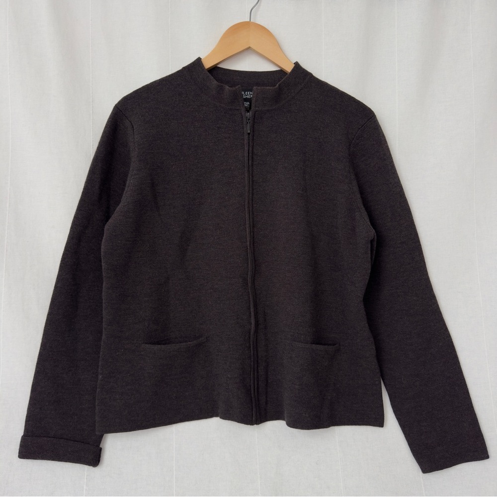 Eileen Fisher | Italian Wool Full Zip Sweater Charcoal Grey | US L